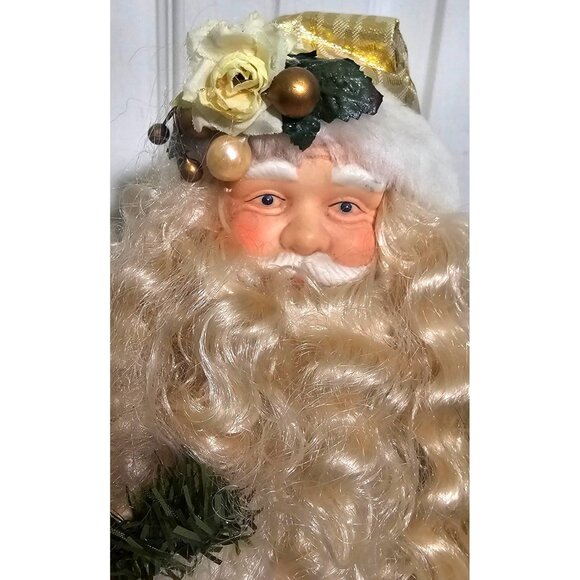 Victorian Gold Santa Claus Tree Topper 17" White Fur Christmas Holiday Figurine - Picture 2 of 10